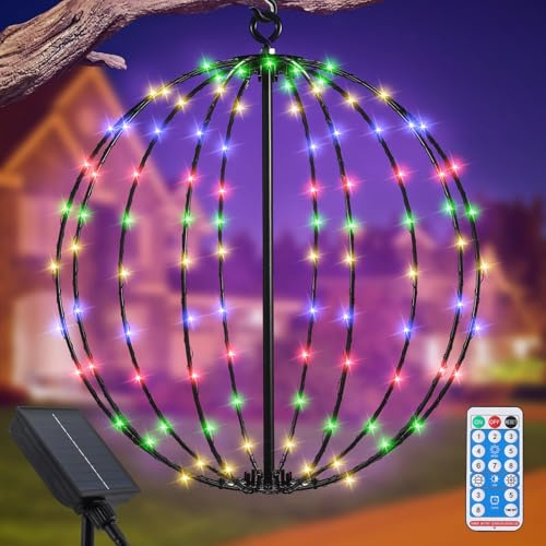 Lanterne Solaire Exterieur Jardin à Suspendre, JIMACRO 30cm Grande Guirlande Lumineuse à LED Métal Lampe Solaire Exterieur Decorative 120 LEDs Étanche Lumière Décorative de Noël