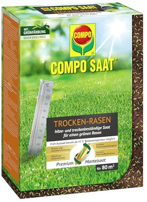 COMPO SAAT Trocken-Rasen, Hitze- und trockenverträgliche Rasensamen/Grassamen für trockene und sonnige Standorte, 2 kg, 80 m²
