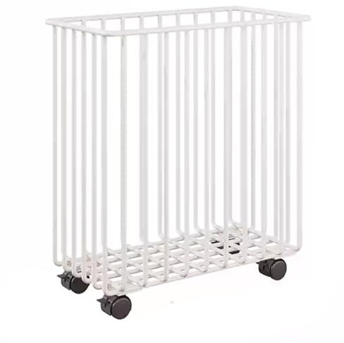 WNGJZZYC Wäschekorb mit Rädern, Wäschesammler aus Metall, Platzsparende Wäschekörbe, Wäschewanne für Schmutzige Kleidung für Badezimmer in Hotel und Studentenwohnheimen(White)