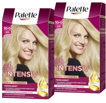 Palette Intensiv Creme Coloration 10-0/200 Helles Naturblond (2 x 115 ml), permanente Haarfarbe für leuchtende, langanhaltende Farbbrillanz & 100% Grauabdeckung