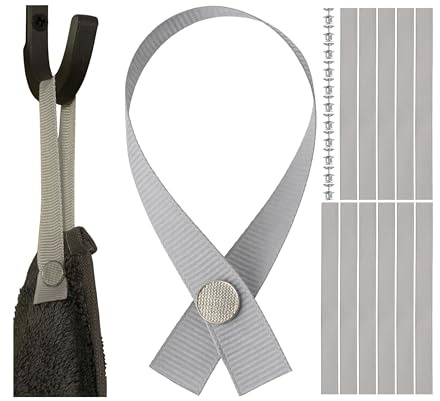 Nähfrei-Aufhänger für Textilien, 12 Pack, 180 x 12 mm Schlaufen, in Grau, mit Pin-Knopfverschluss, Aufhänger Schlaufen für Geschirrhandtuch, Bad Handtuch, Lappen, Tuch, Dekoartikel, Camping Zubehör