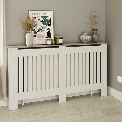 GFW Longslow Radiator Cover, Modern Wooden Radiator Cabinet with Vertical Slat Design in Grey or White