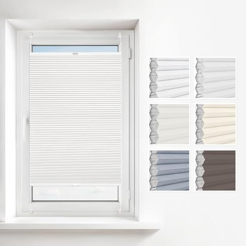 Estika Wabenplissee ohne Bohren 50x230 cm Farbe: Weiß Verdunkelung und Thermo Plissee für Fenster in verschiedenen Waben erhältlich mit Montagezubehör