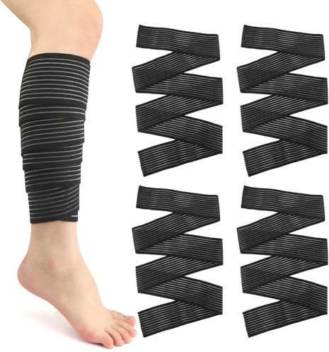 XiuGlimpse 4 Pieces Elastic Calf Compression Bandage,Lymphedema Wraps for Legs,Compression Wraps for Legs Edema Men and Women, Compression Wraps for Legs,Bandage for Knee (black 4)