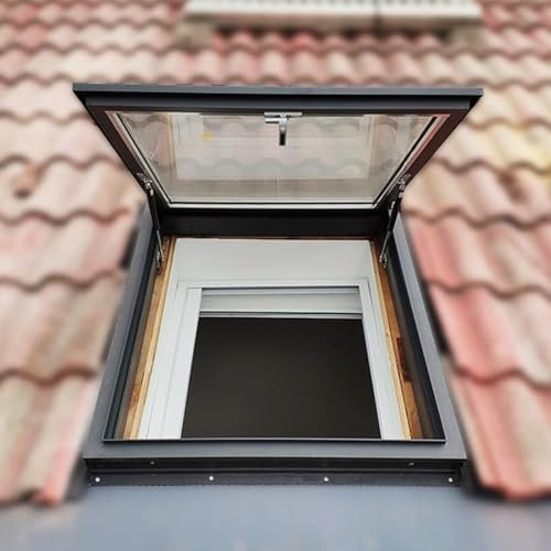 Vibeo Dachfenster Individuell Anpassbare Dachfenster mit Panzerglas, Aluminium-Sichtfenster für Flach-/ Schrägdach, Altbau-/ Keller-Tageslichtfenster(64x80cm/25.2x31.5in)