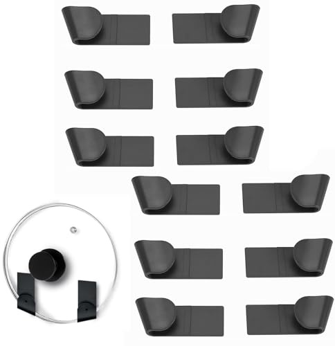 ZALAOR 12 Pcs Pan Lid Holder for Kitchen Organiser: Self Adhesive Pot Lid Organiser, Adjustable Lids Storage for Pan, Pot or Cutting Board – Wall Mount Saucepan Lids Holder for Inside Cupboard Door