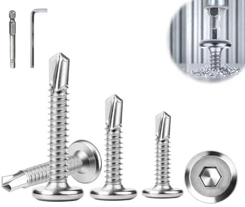 Hexizexi 80 St. Selbstschneidende Schrauben 410 Edelstahl 6.3x19mm Silber | Flachkopf Innensechskantschrauben Blechschrauben Selbstschneidend Bohrschrauben mit Innensechskantbohrer Inbusschlüssel