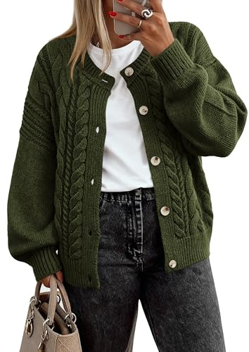 BTFBM Chunky Cardigan Sweaters for Women Fall Fashion 2025 Button Long Sleeve Loose Cable Knit Winter Coats Outerwear(Army Green, Medium)