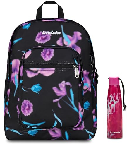 Invicta Zaino Scuola Jelek, Nero e Rosa, Doppio Scomparto Con Tasca per PC e Tasca per Borraccia, 34 lt, Scuola Media e Superiore, Zaino Ragazza Borraccia, Rosa, Borracci