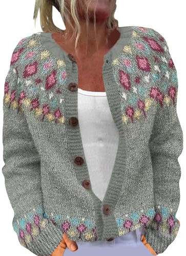 Cardigan norvegese da donna, con bottoni, maglione da donna, a maniche lunghe, invernale, caldo, elegante, vintage, casual, cardigan a maglia