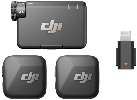 DJI Mic Mini (2 Sender + 1 Empfänger + Lightning-Adapter) für iPhones, Android-Smartphones und Kameras, Ultraleicht, Detailreicher Ton, Geräuschunterdrückung, Automatische Pegelbegrenzung