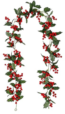 Guirnalda de Navidad para Exteriores, Decoraciones navideñas Artificiales de 5.7 pies, Guirnalda de Invierno de Real con Bayas, para Sala de Estar, Dormitorio, Chimenea, Porche, Patio, jardín al