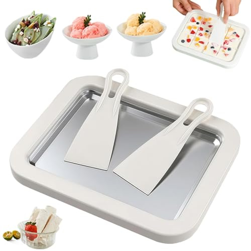 Heimgerollte máquina de helado, máquina instantánea de helado con 2 espátulas, bandeja de helado DIY para helado enrollado, helado suave, granizados, yogur helado, sorbete de frutas y gelato