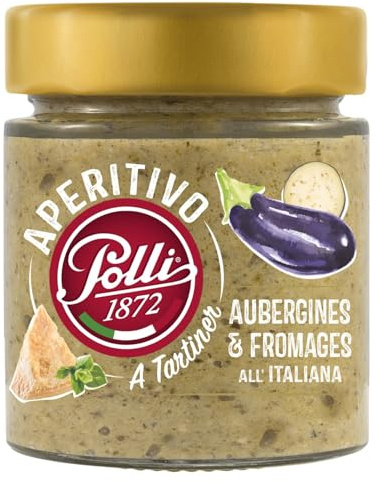 POLLI - Tartinable Aubergine et Fromage - Spécialité Italienne à Tartiner - Idéal pour Apéritif, Grissini et Pain Croustillant - le pot de 140 g - Le Lot De 4