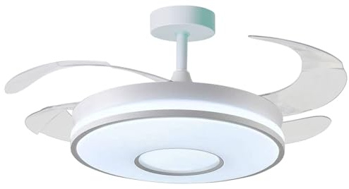 BEL AIR HOME - Ventilador de Techo KIRA Blanco con Motor DC Silencioso, Aspas Retráctiles, Luz LED 36W 3 Temperaturas, Mando a Distancia, Modo Invierno, Moderno