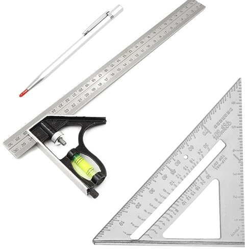 Stainless Steel Combination Square, Adjustable, Precise Measuring|3Pcs | Set Square is Rust Proof, Long Service Life, Speed Square for Woodworking Measurement, Marking and Inspection