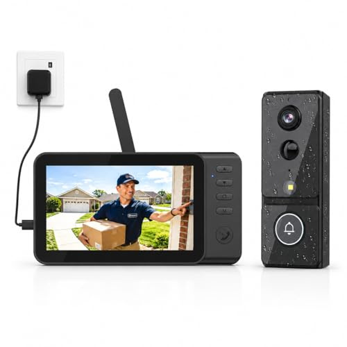 Winnes Kabellose Video Türklingel ohne WLAN, Video-Türsprechanlage mit 4,3 Zoll IPS-Monitor, 1080P HD Kamera, 170° Weitwinkel, LED-Nachtsicht, IP65, 4000 mAh Akku, Smart Türspion