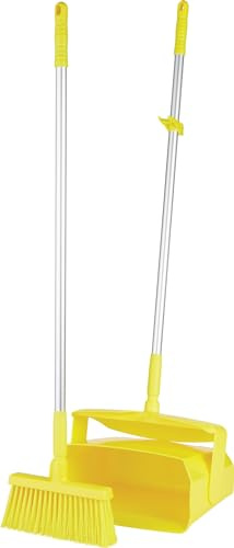 Remco 62506 Lobby Dustpan with Broom, Polypropylene/Polyester/Aluminum, 7 X 14 Bin, 37 Handle, Yellow