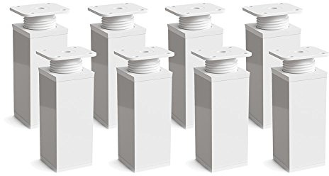 Sossai Verstellbare Möbelfüße MFV1, 8er Set, weiß, 100 mm hoch, Vierkantprofil, ideal für Schränke und Stauraummöbel