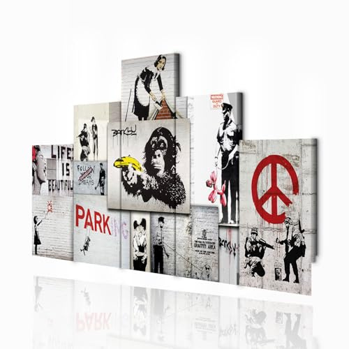 decomonkey Bilder Banksy 200x100 cm 5 Teilig Leinwandbilder Wandbild Affe | Bild auf Leinwand, Kunstdruck, Wanddeko, Wohnzimmer, Wanddekoration, Street Art