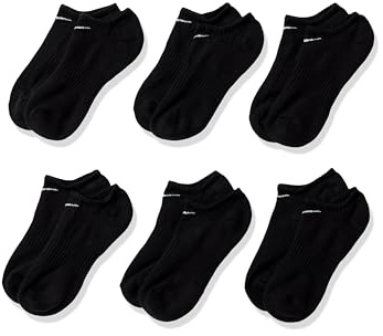 Nike Unisex Everyday Cushioned Training No-Show Socks (6 Pairs), Black/White, Medium