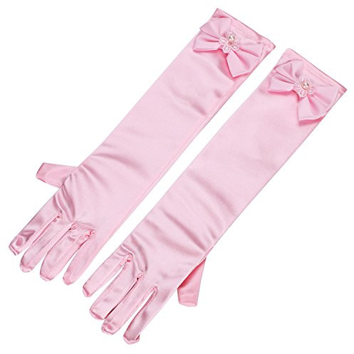 LONTG Flower Girls Gloves Long Satin Gloves Princess Dress Gloves with Bowknot For Wedding Communion Party Evening Opera Prom Pageant Christening Holy