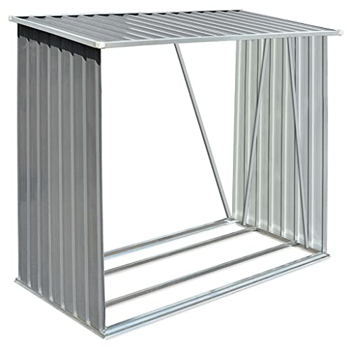 vidaXL Brennholzlager Stahl Grau Kaminholzunterstand Kaminholzregal Holzlager