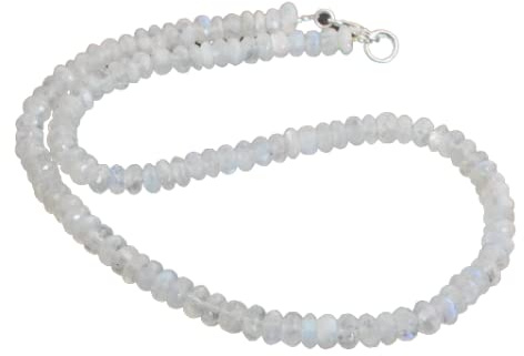 Regenbogen Mondstein Kette Edelstein Facettierte Rondell Collier 45 cm lang