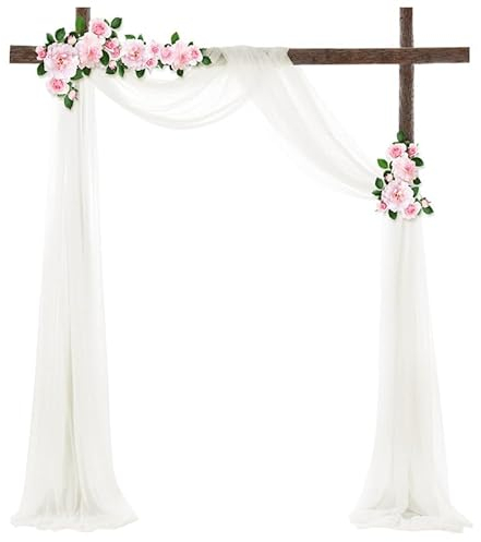 BIT.FLY Wedding Decoration Voile Fabric - White Fabric 1.35m x 10m Bed Frame Draperies Curtains Can be Used for Wedding Arches Celebrations Parties Home Decoration(53in x 32.8ft)