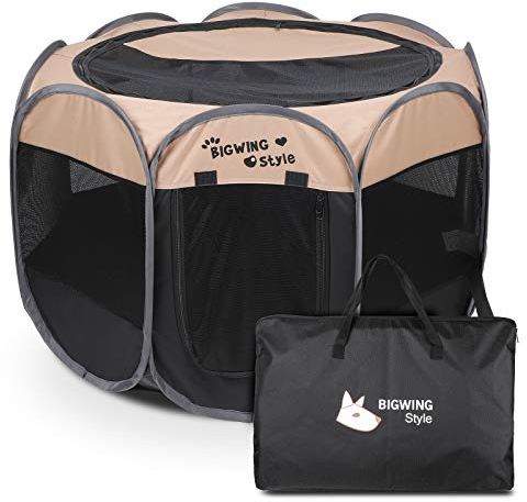 BIGWING Style Welpenlaufstall/Tierlaufstall/Hundehütte/Welpenauslauf/Laufstall für Hunde/Katzenhaus/Wasserdichtes Zelt für Kleintiere wie Hunde, Katzen (XL, Beige)