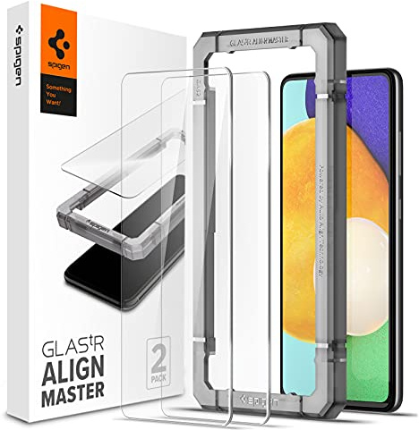 Spigen Alignmaster Schutzfolie [2P] für Samsung Galaxy A52 5G | A52 4G, A52s 5G, Volle Abdeckung, Kratzfest, Hochauflösend, Kristallklar, Hüllenfreundlich, 9H Härte Folie