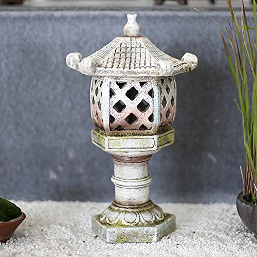 LONG-L Zen Pagode Japonaise Lumière Statue Jardin,Solaire Grande Méditation Résine Statuette Décorative,Figurine Extérieur Ornement Décor,étanche,B
