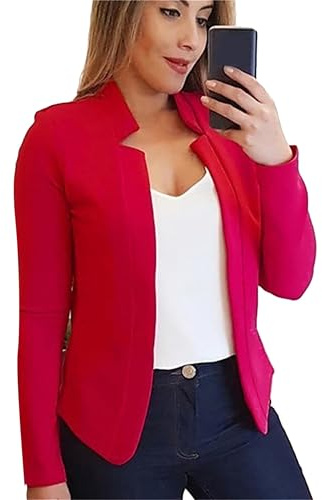 EFOFEI Frauen Schlichte Elegante Outwear Schlichte Strickjacke Anzug Slim Fit Langarm Blazer Büro Arbeit Blazer Jacke Rot XL