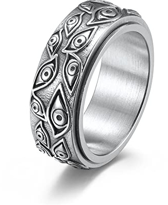 Yifnny Böses Auge Ring, Edelstahl Drehbarer Böses Auge Ring Auge Gottes Band Ring Cool Böses Auge Angst Ring for Männer Damen