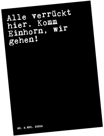 Mr. & Mrs. Panda Postkarte Alle verrückt hier. Komm... - Geschenk, Einhorn, Glitzern, Sprüche, Ansichtskarte, Grußkarte, Spruch, Fotokarte, Ansichtskarten, Postkarten, lustig