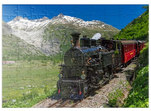 MyPuzzle Dampfzug von Muttbach-Belvedere nach Gletsch (1762m) - Premium 100 Teile Puzzle - MyPuzzle Sonderkollektion von Puzzle Galaxy