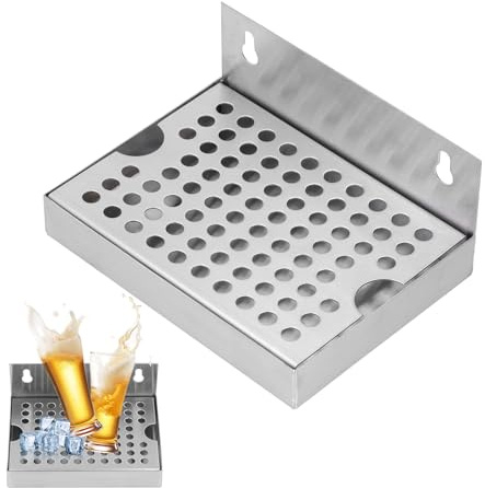 Kegerator Beer Drip Trays, Wall Mount Drip Tray with Lid Beer Tower Drip Pan Wall Mounted Stainless Steel Drip Tray for Home Bar Mini Fridge Without Drain