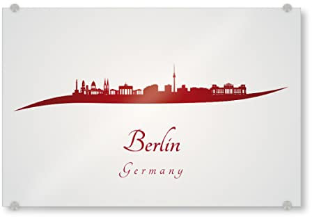artboxONE Acrylglasbild 45x30 cm Städte Berliner Skyline in Rot - Bild Skyline denkmäler Geschenk