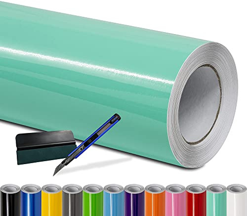 Folindo Autofolie Türkis Glanz (23€/m²) - 50 x 152 cm - Selbstklebende Auto Lackschutzfolie mit Luftkanal Technik – Blasenfreie Auto Folierung inkl. Rakel & Cutter – Car Wrapping Folie