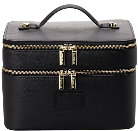 ETOILE - Duo Vanity Case - Large Functional Travel Makeup Bag Organizer with Removable Divider & Mirror, Black, Dual-zip Vanity Case With Two-tier Design and Carry Handle