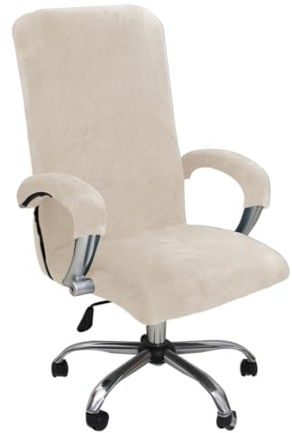 KAYBTNT Samt Bürostuhl Bezug, Hohe Lehne Bürostuhl Sitzbezug, Waschbarer Stretch Spandex Drehstuhl Stuhlhussen, Schonbezug für Bürostuhl, Universal Computer Stuhl überzug,Beige,Large