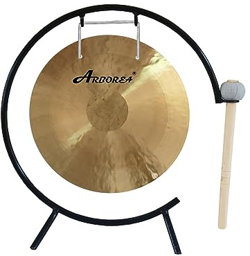 Arborea 12 Small Wind Gong with Stand and Mallet - Beautiful Wash Calming Sound Healing and Meditation Gong Perfect for Home Office Table Decor