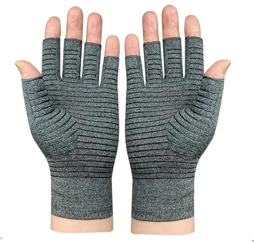 Jesata 1 par de guantes para artritis con infusión de cobre, guantes de fibra de cobre de grado médico, guantes elásticos para terapia de calor y compresión, guantes de compresión para aliviar el