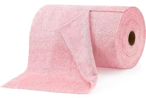 LEMLIT Disposable Dish Cloths - 2 Rolls Microfiber Roll Reusable Cleaning Rag Roll Microfiber hand tear cloth All Purpose Cloth Roll Hand Towel Cloth for Kitchen Cloth 40 Count Total(Pink)