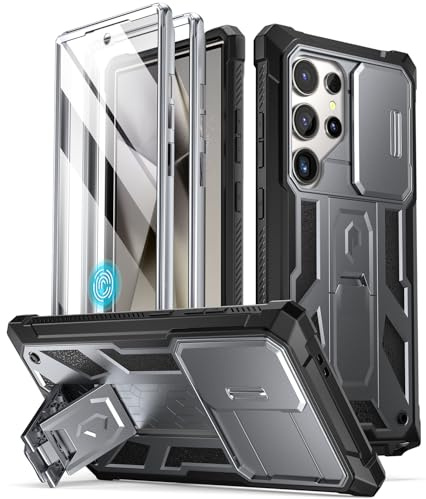 Poetic Spartan Case for Galaxy S24 Ultra 6.8, [Slide Camera Cover] [Screen Protector Works with Fingerprint ID]Military Grade Rugged Shockproof S24 Ultra Phone Case with Kickstand, Metallic Gun Metal
