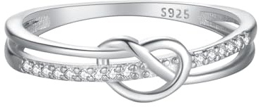 Heart Rings for Women Teen Girls Mother Daughter Friendship Knot Ring Promise Ring for Her 925 Sterling Silver 14K Gold Plated Cubic Zirconia Stackable Ring Purity Ring Mothers Day Gifts (Silver, 5)