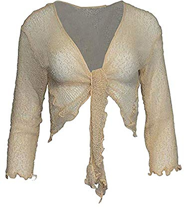 Kiran Fashion damer 3/4-ärmad fin stickad bolero, beskuren, stretchig, axelremsa, jacka, en storlek, Grädde, one size
