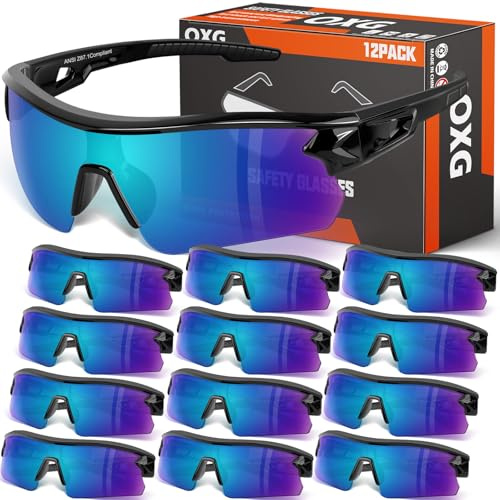 OXG 12 Pack Tinted Safety Glasses for Men Women, ANSI Z87.1 Work Glasses Impact Scratch Resistant UV400 Protective Eyewear