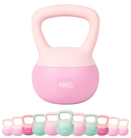 JINPALAY Kettlebell 4 kg PVC Soft Kettlebell rempli de sable fin en acier, poignée large antidérapante, design contemporain, pour exercices de musculation à la maison et en salle