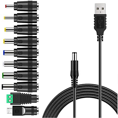 CENMEN di Alimentazione USB a CC di Ricarica Universale USB un CC Jack di Alimentazione con 10 Adattatori di Connettori di Spina Intercambiabili